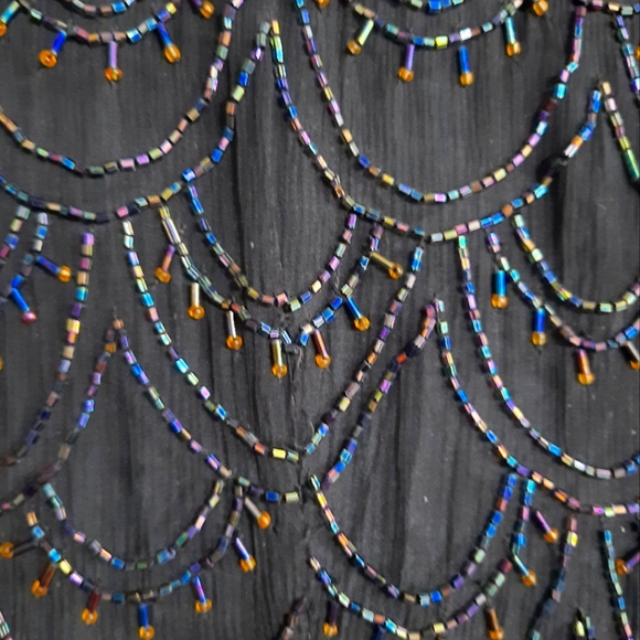 Vintage 90s Principles Black Silk Beaded Cocktail Dress - Picture 8 of 10